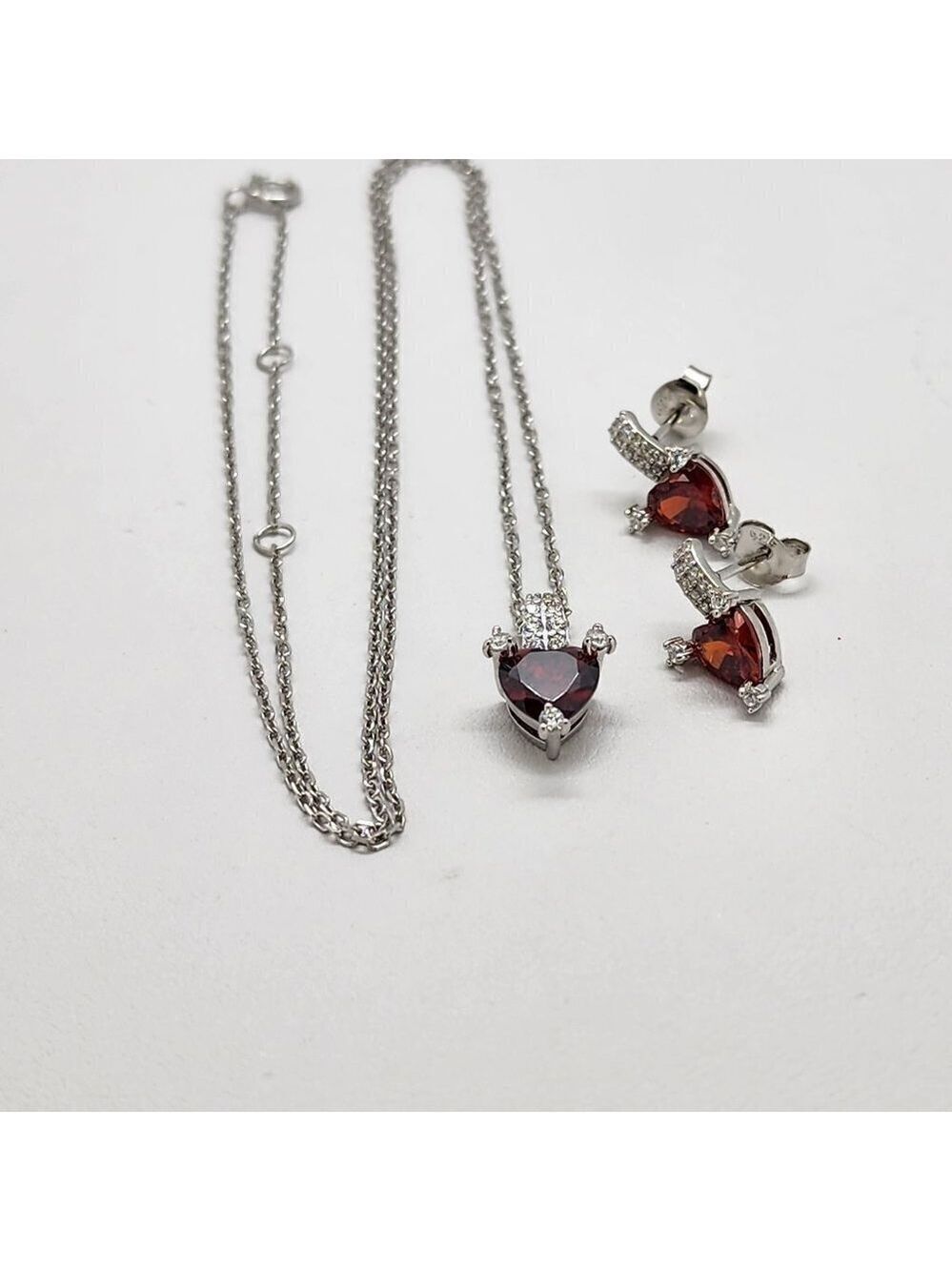 Brand New Sterling Silver 925 Red Heart Gemstone 2pcs Set
